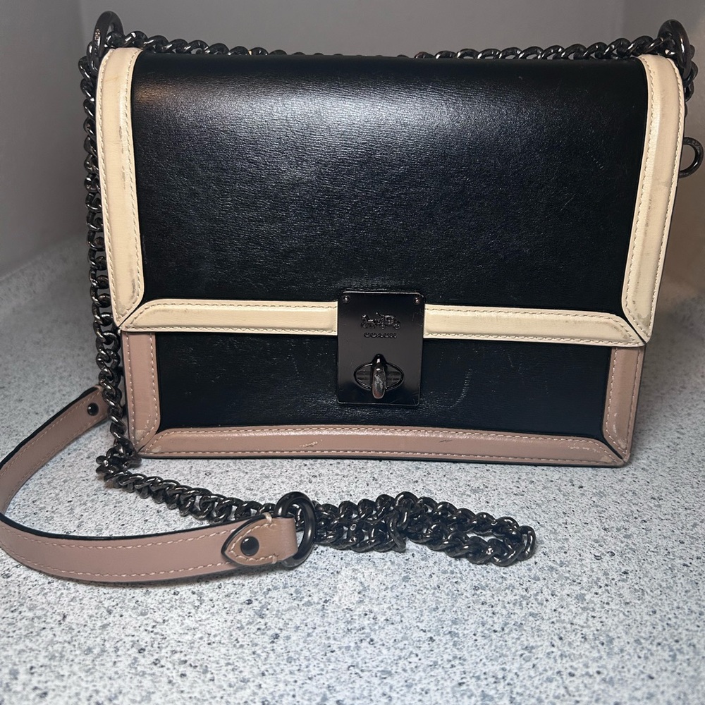 Coach Hutton Cream/Tan Leather Bag